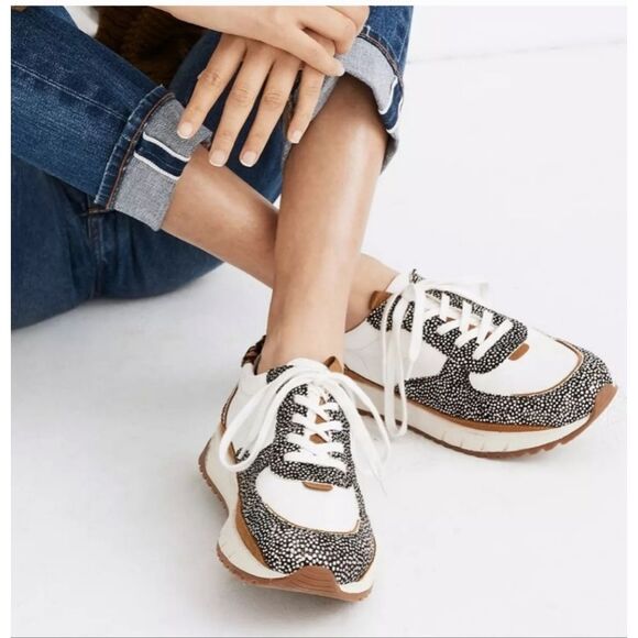 NEW Madewell Kickoff Trainer Sneakers Leather and Spot Mix Calf Hair Size 9 NIB - Picture 1 of 13